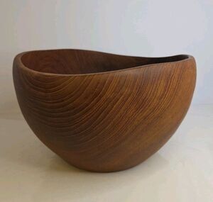 Vintage LEONARD Brown Wooden Dough Bowl 9"W x 6" D Primitive Rustic Aesthetic